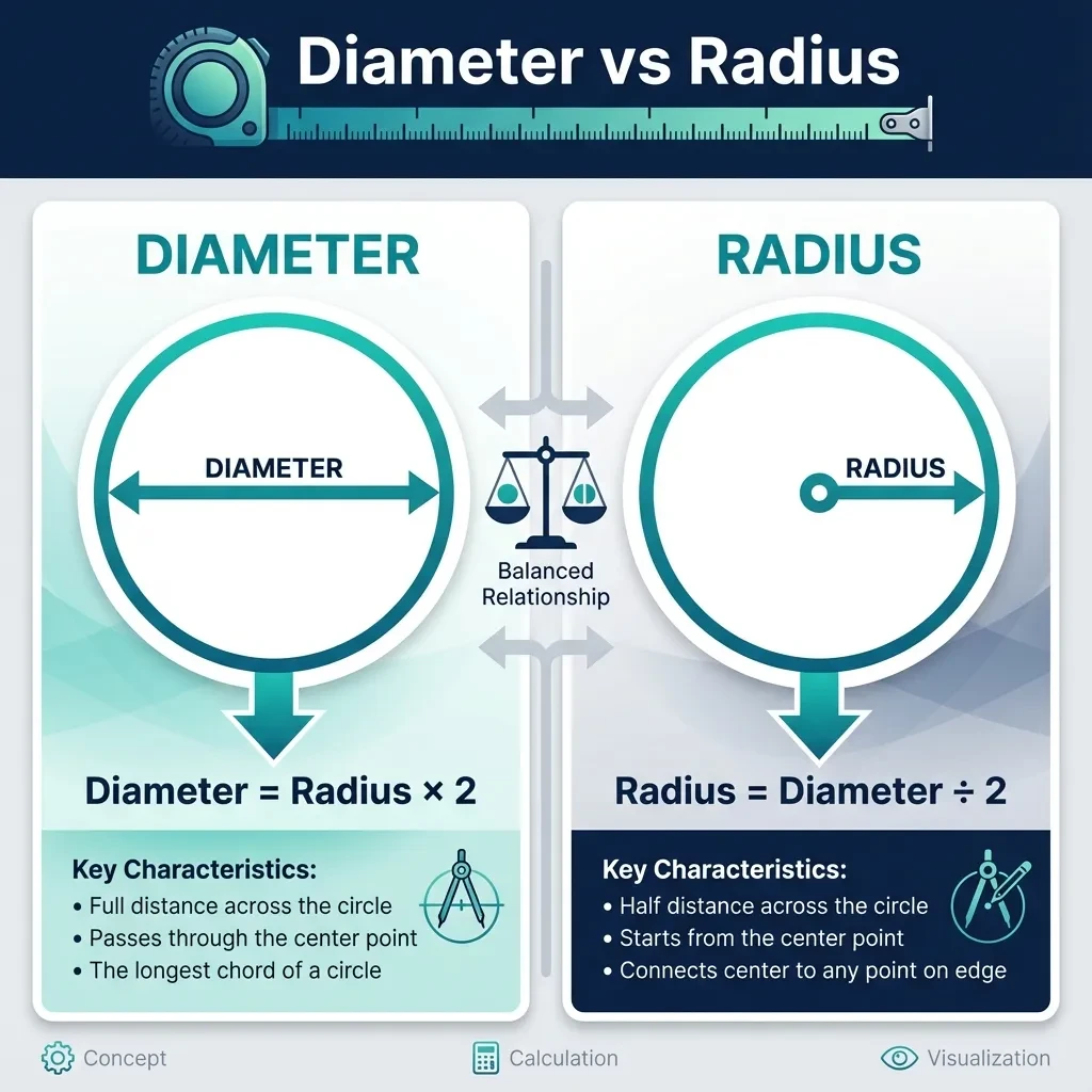 Diameter vs Radius Visual Comparison