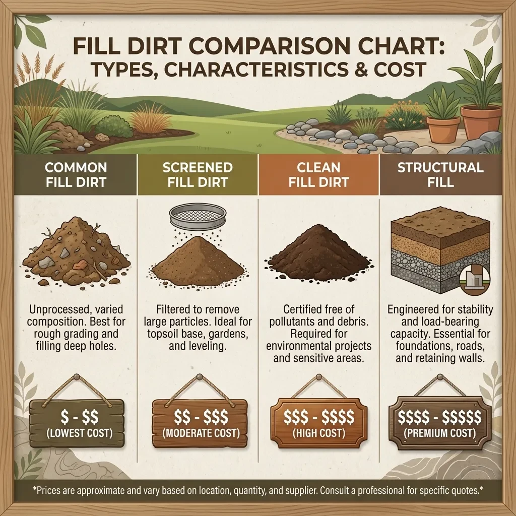 Fill dirt types and pricing comparison
