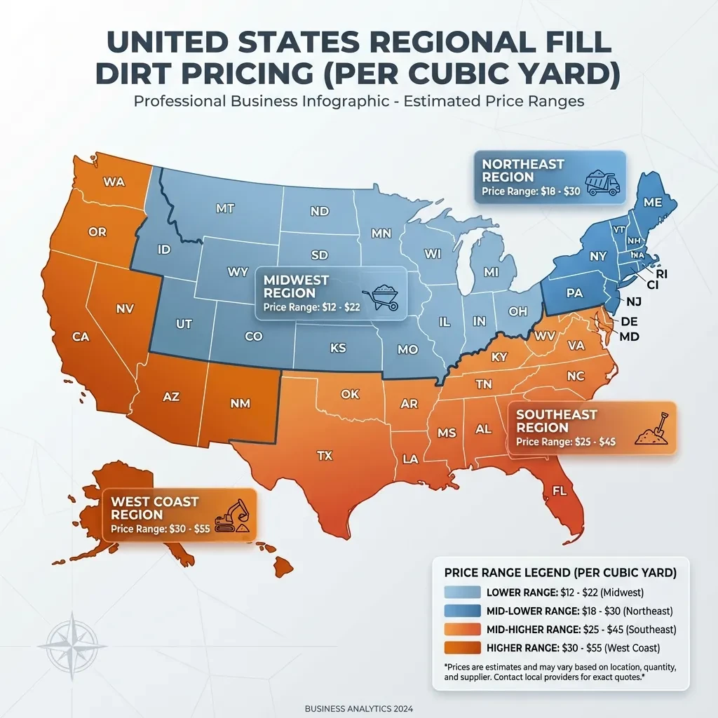 Map of fill dirt pricing across US regions