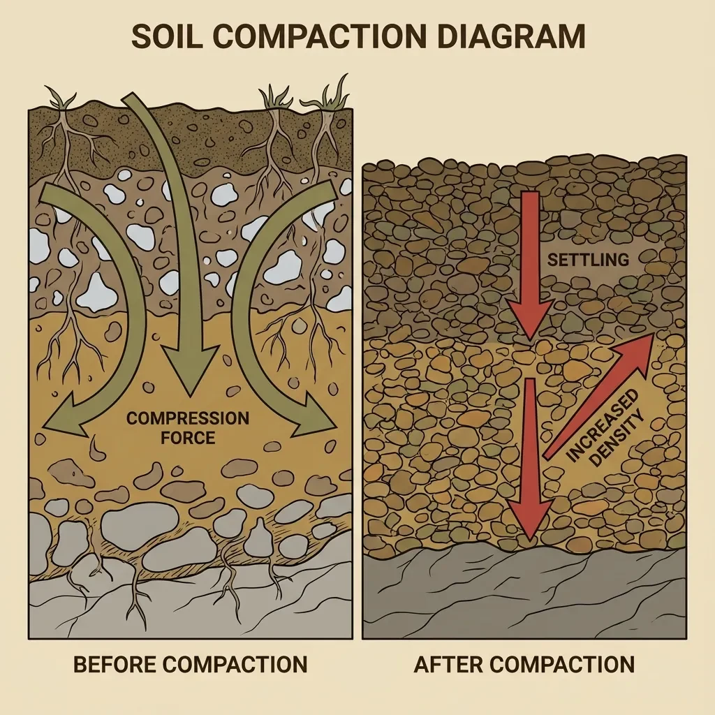 Soil compaction layers and settling illustration