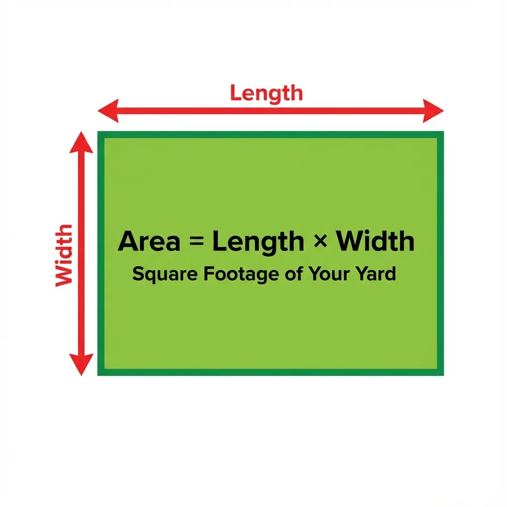Infographic showing how to measure square footage: Area = Length x Width